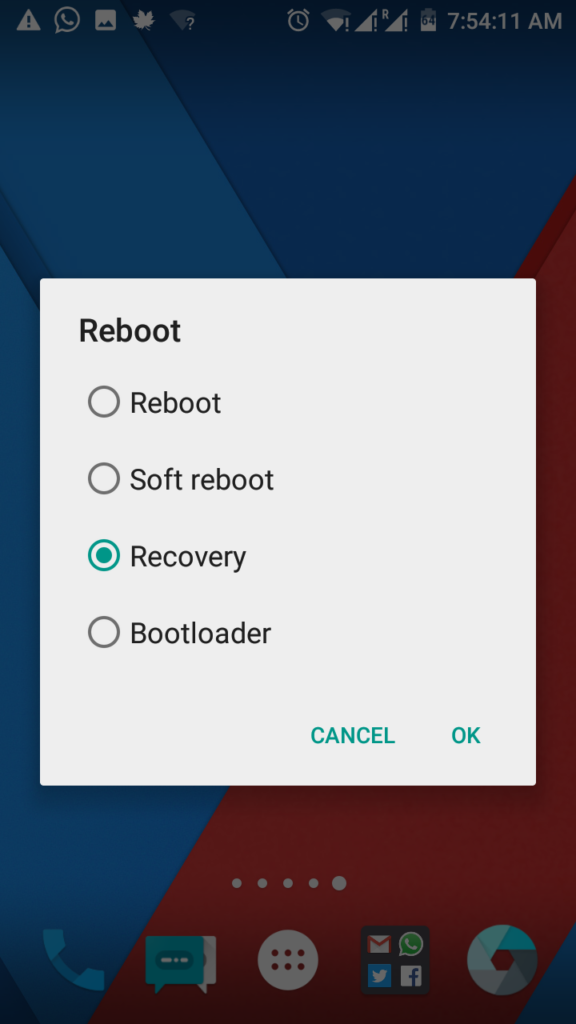 Reboot Android device in "Recovery" mode